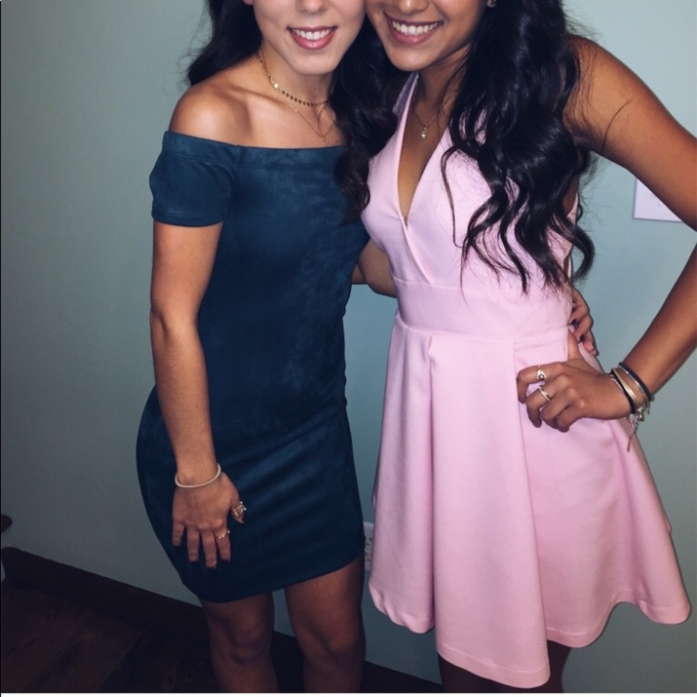 Light pink mini cross cross back formal dress